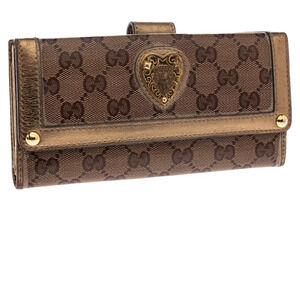 Gucci monogram GG Crystal metallic Heart Continental coated canvas Bifold wallet